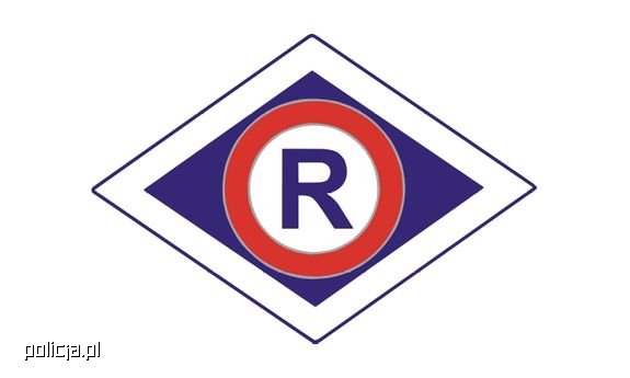 Litera R wpisana w romb - oznaczenie wydziału ruchu drogowego