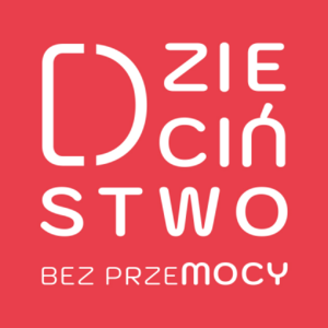 grafika promująca kampanię. Na czerwonym tle hasło Dzieciństwo bez przemocy