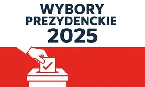 Grafika obrazująca biało-czerwoną flagę z hasłem wybory prezydenckie 2025