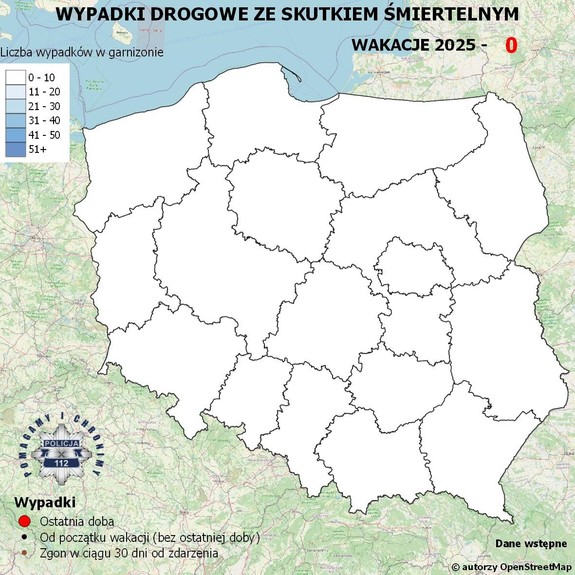 grafika kampanii przedstawiająca mapę Polski z hasłem w centralnej część Policyjna mapa wypadków drogowych ze skutkiem śmiertelnym - 2025